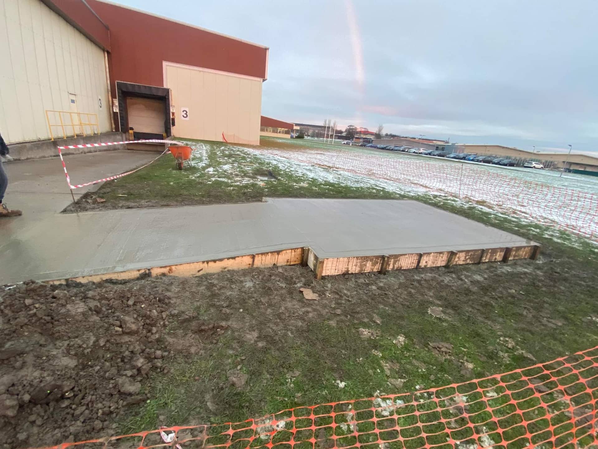 Fresh commercial concrete slab at an industrial unit