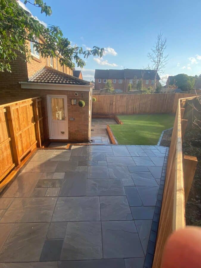 Indian stone patio in a domestic rear garden